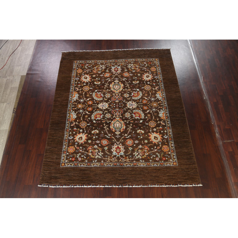 Tapis oriental 100% floral à teinture végétale Ziegler noué à la main 8 x 10