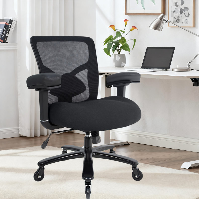 Jeret Wayfair Basics Big and Tall Ergonomic Mesh Office Chair with Sturdy Metal Base and Swivel Wheels, Black