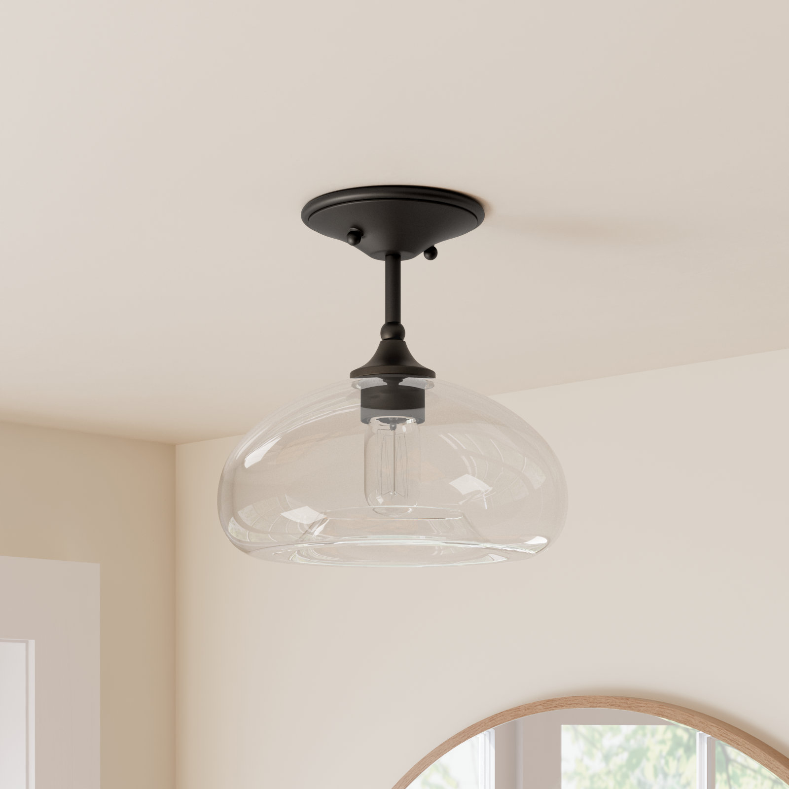 Lani Single Light Glass Semi Flush Mount, Oil Rubbed Bronze