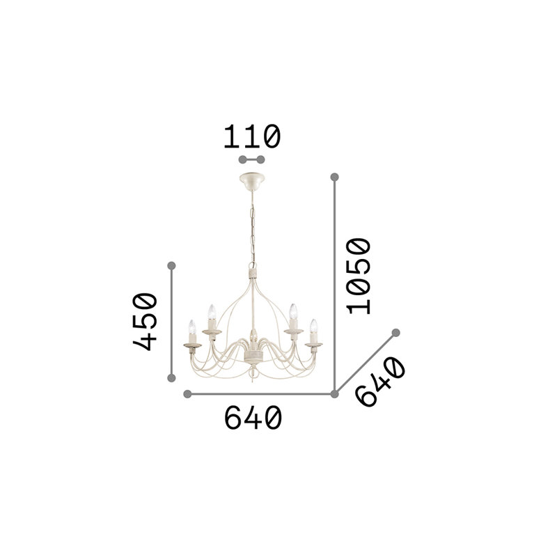 5 - Light Candle Style Chandelier, Antique White