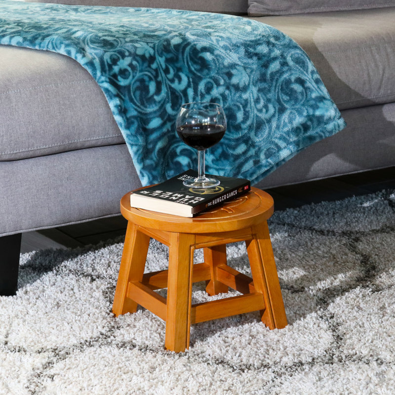 Natural Wooden Step Stool, Adorned With Fascinating Maple Leaf - Functional Stool In Natural, Highlighting And Stylish