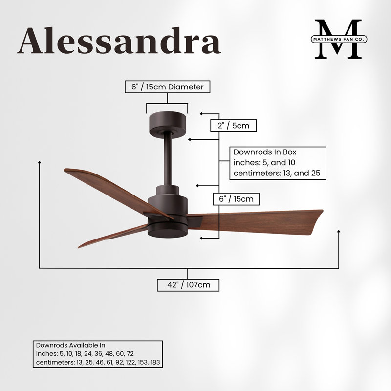 Alessandra Outdoor Downrod Ceiling Fan, Walnut, Textured Bronze