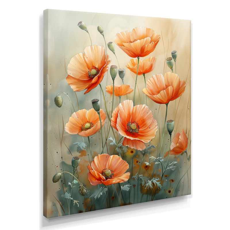 Orange Poppies Whispers Of Love - décoration murale coquelicots, H 30 po x l 40 po, Toile tendue