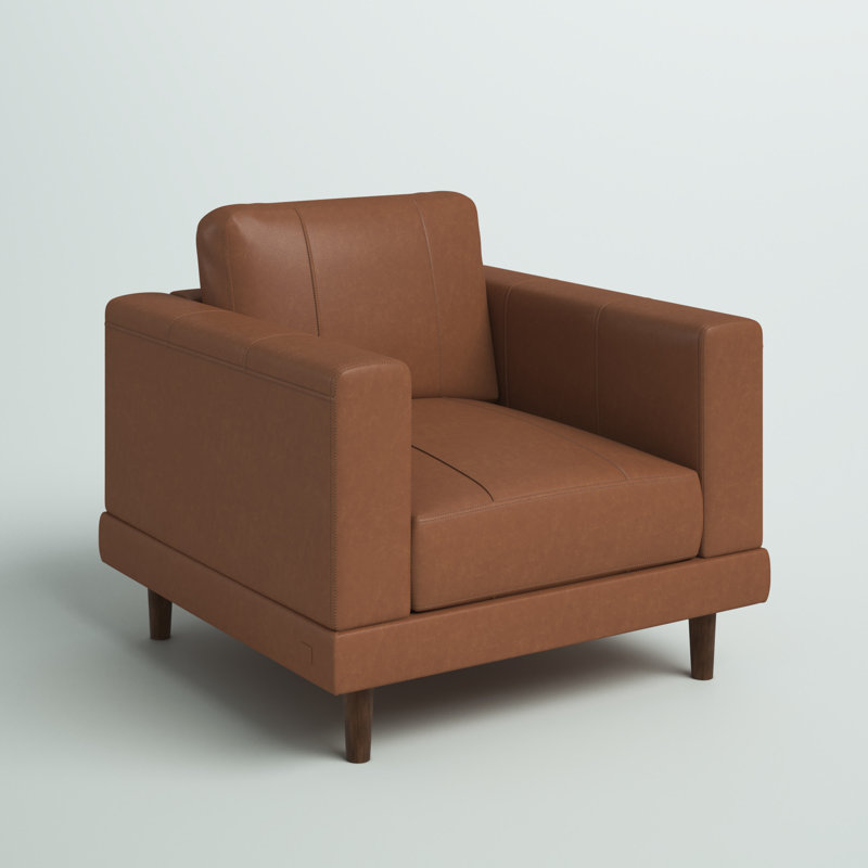 Fauteuil en cuir véritable Fulks de 37 po de largeur, Cuir véritable brun clair