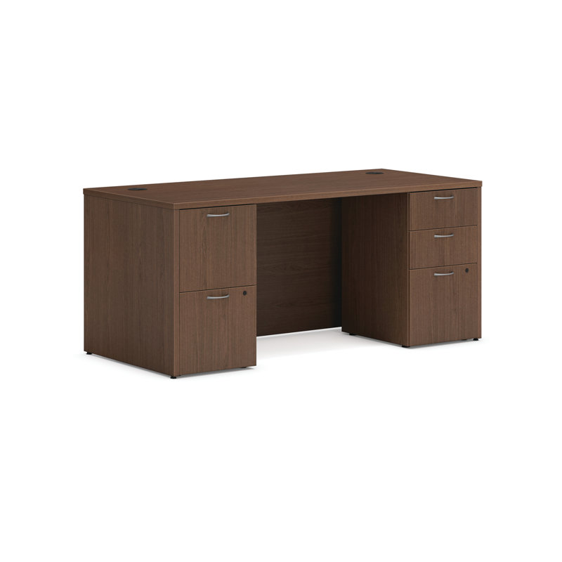 HON MOD Double Pedestal Desk, 29"H x 66" W x 30" D, Sepia Walnut 