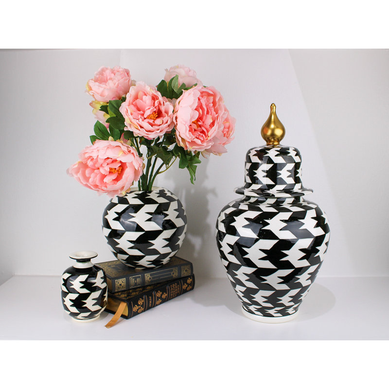 Crow's Feed Handmade Ceramic Jar, Black/White/Gold