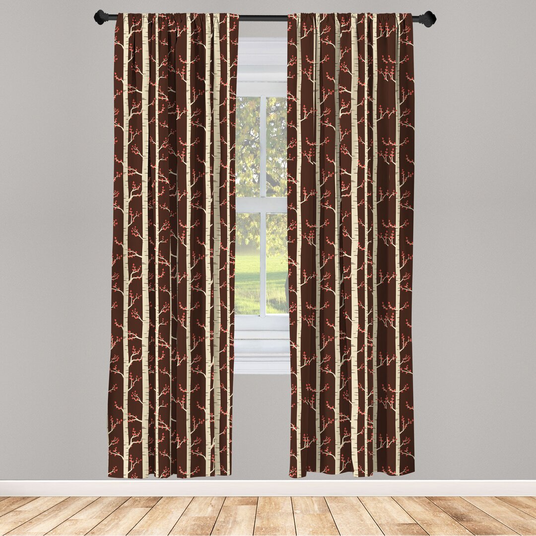 Fenstervorhänge, Leichtes Dekor, Birken im Herbst, Wald, Zinnoberrot Beige Braun