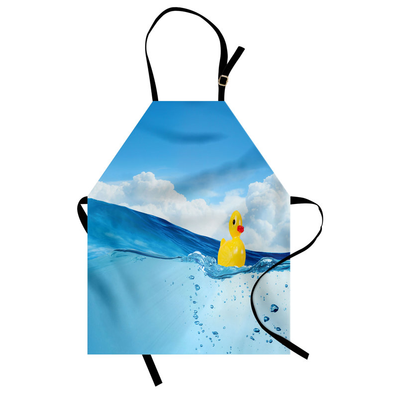 East Urban Home Rubber Duck Apron, Cooking Gardening, Adult Size, Blue and Yellow
