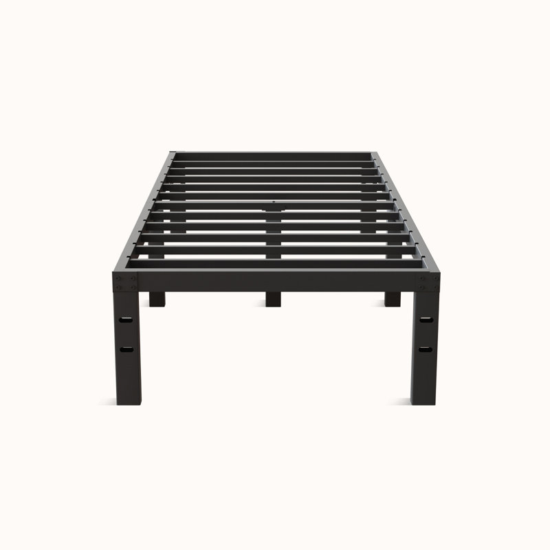 Base de lit plateforme en métal avec support de lattes en acier robuste, aucun sommier requis, Lit simple, Noir, 18"
