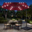 Parasol de patio en porte-à-faux décalé de 10 pi, lumières chaudes à économie d'énergie à DEL à énergie solaire, auvent imperméable résistant à la décoloration UV50 + et cadre résistant à la rouille-1589002736