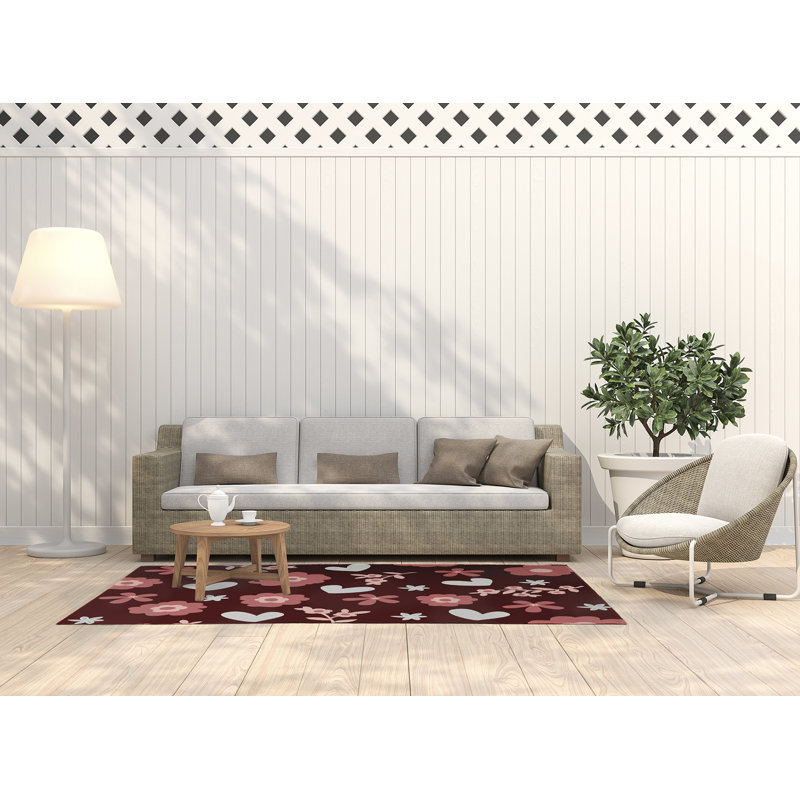 Tapis en chenille tissé à la machine Jaddo - rouge / blanc, Rectangle 3 pi x 5 pi