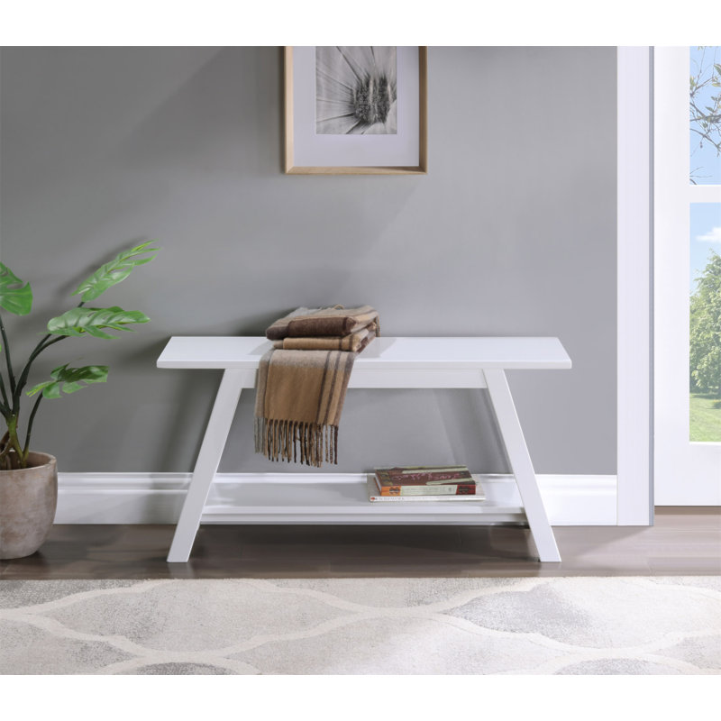 Elyz Solid Wood Bench With Shelf, 36.10-Inch Long, White