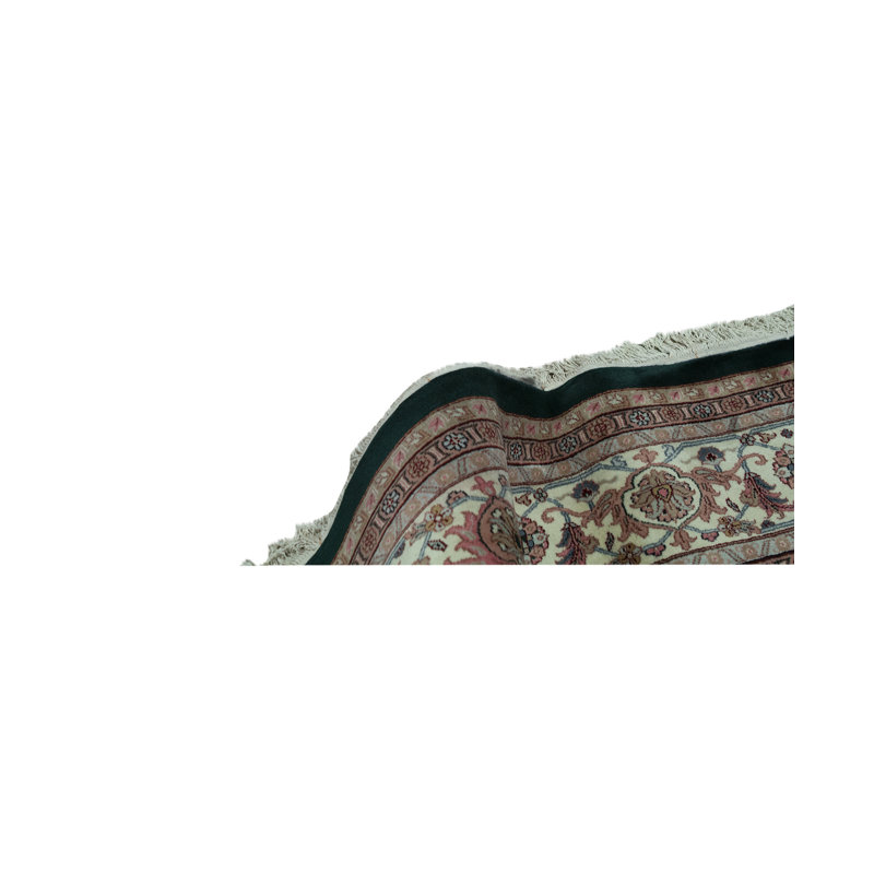 Tapis vert et rose noué à la main de haute qualité