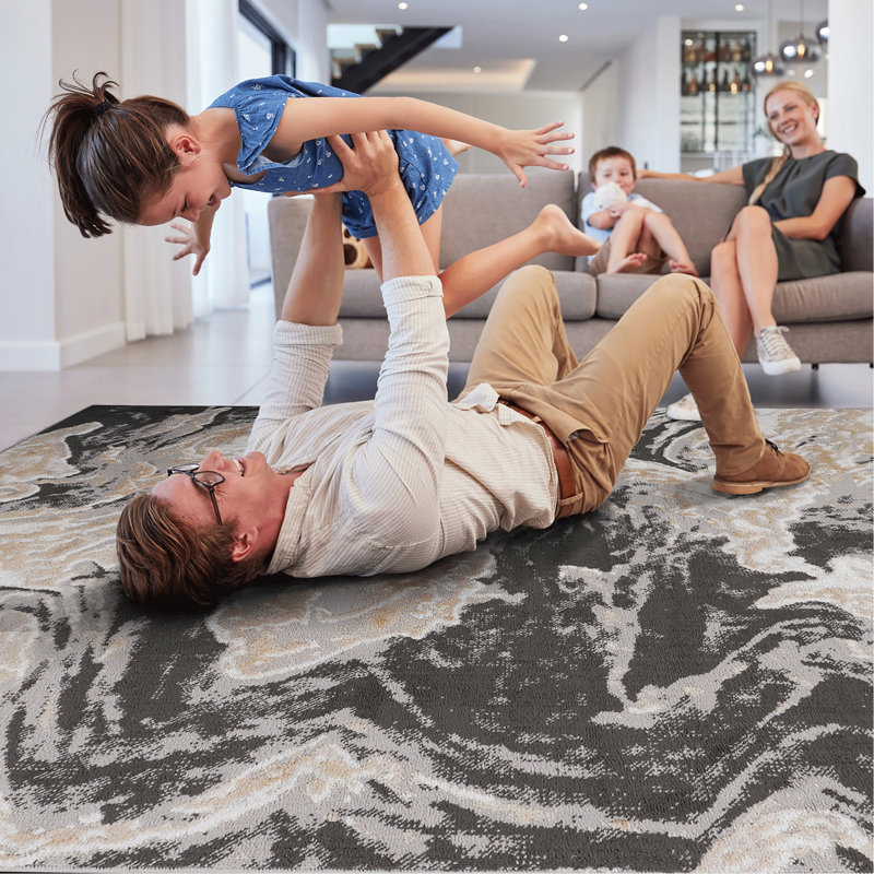 Tapis gris / abstrait 5X7, Rectangle 5 pi 3 po x 7 pi 6 po
