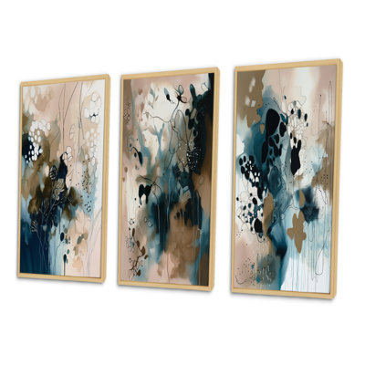 3 pièces sur toile - reflets abstraits bleus