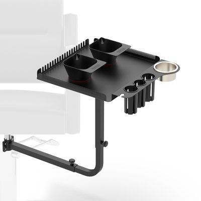 360 Degree Metal Rotating Salon Hairstylist Tray Attached To Chair, For Barber Chair, Massage Salon Chair, With 2 Magnetic Bowls