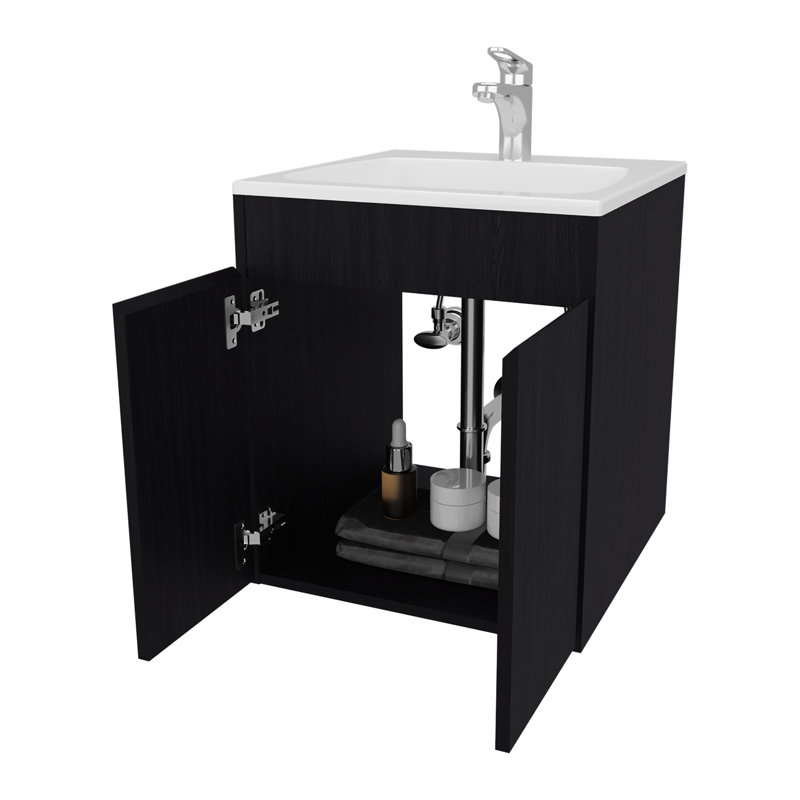 Meuble-lavabo de salle de bain avec deux portes et un lavabo sans couture - construction, polyvalent pour différents styles, lavabo intégré avec porte d'une largeur de 17,7 po, armoires, conceptions complémentaires à minimalistes, large