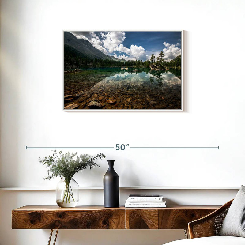 Paysage de lac tranquille, Cadre flottant blanc, 31 po x 21 po