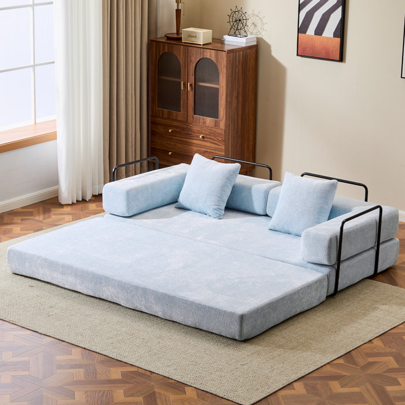 Canapé-lit convertible avec oreiller, dossier et accoudoirs, tissu chenille confortable pour le salon et la chambre à coucher