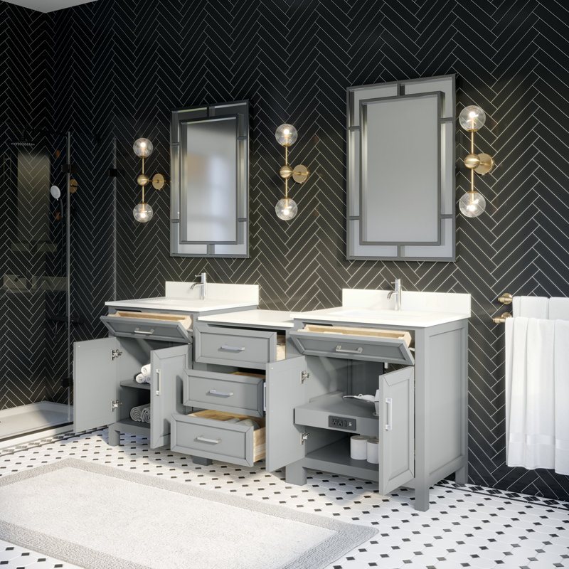 Meuble-lavabo simple avec barre d'alimentation et prise USB Terrence Oxford l 48 po x P 22 po Terrence Oxford, rangement pour tiroir, lavabo en céramique 