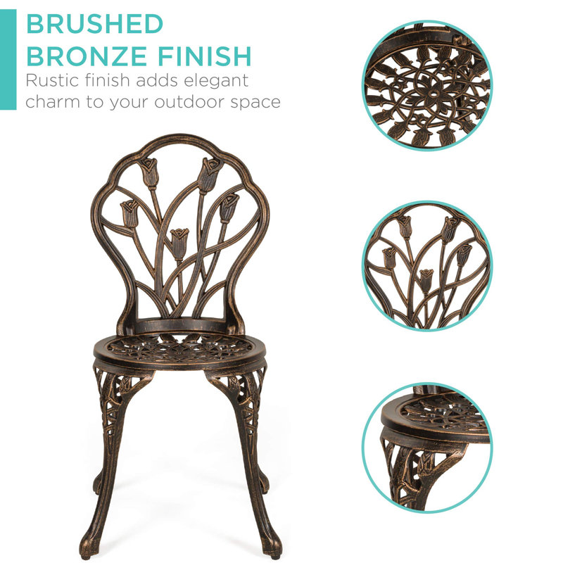 Copper Cast Aluminum 3-Piece Patio Bistro Set with Tulip Design