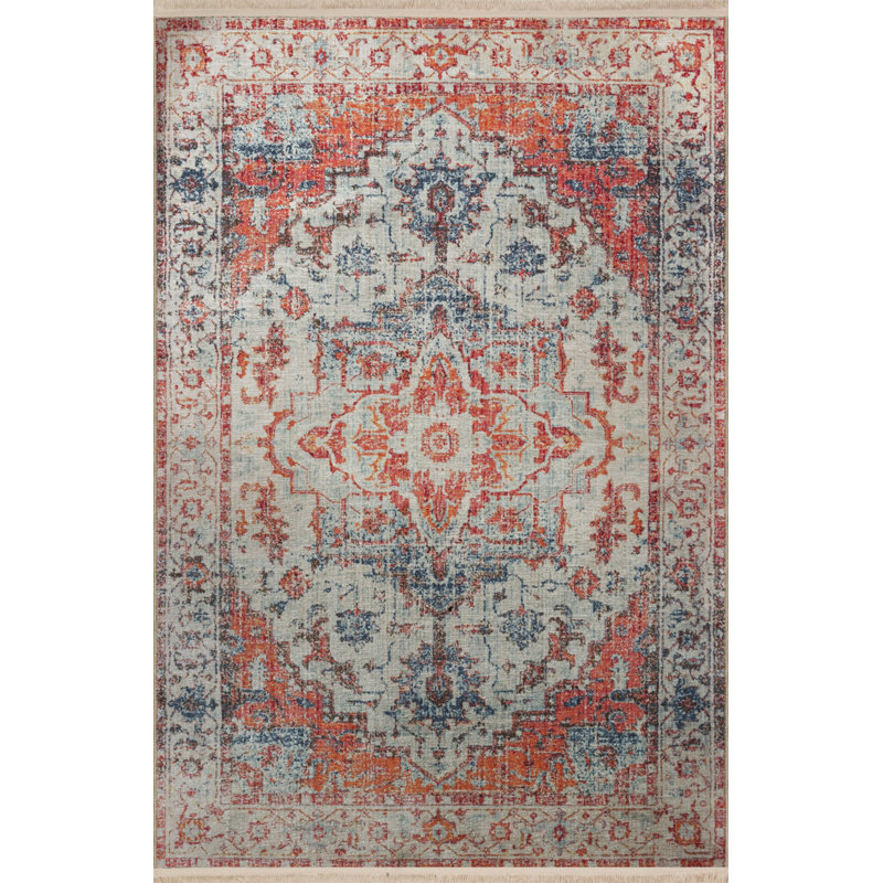 Tapis décoratif multicolore à motif floral frangé et à motif floral traditionnel, Rectangle 2 pi 8 po x 5 pi