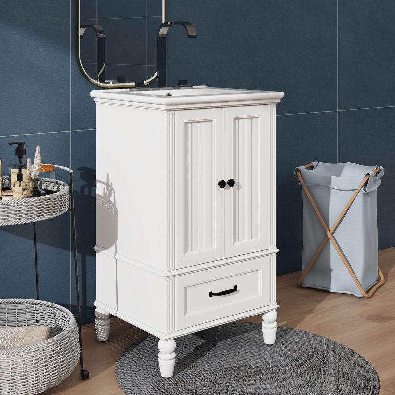 Meuble-lavabo de 20 po avec lavabo à fermeture en douceur et fermeture silencieuse, Blanc