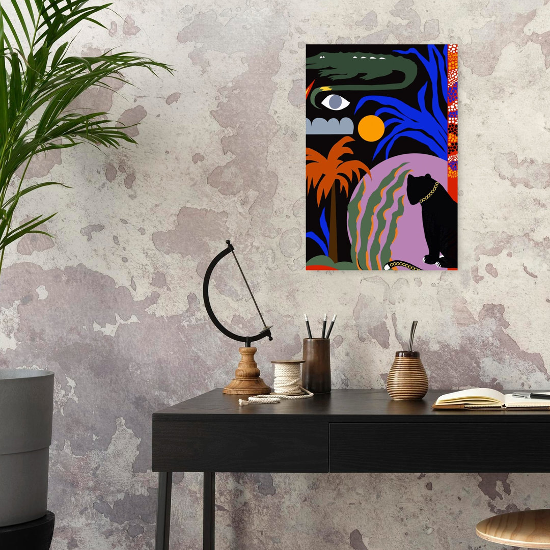 Wild Jungle Night Abstract Bold Colorful Palm Tree Crocodile Forest Nature Wall Art Print