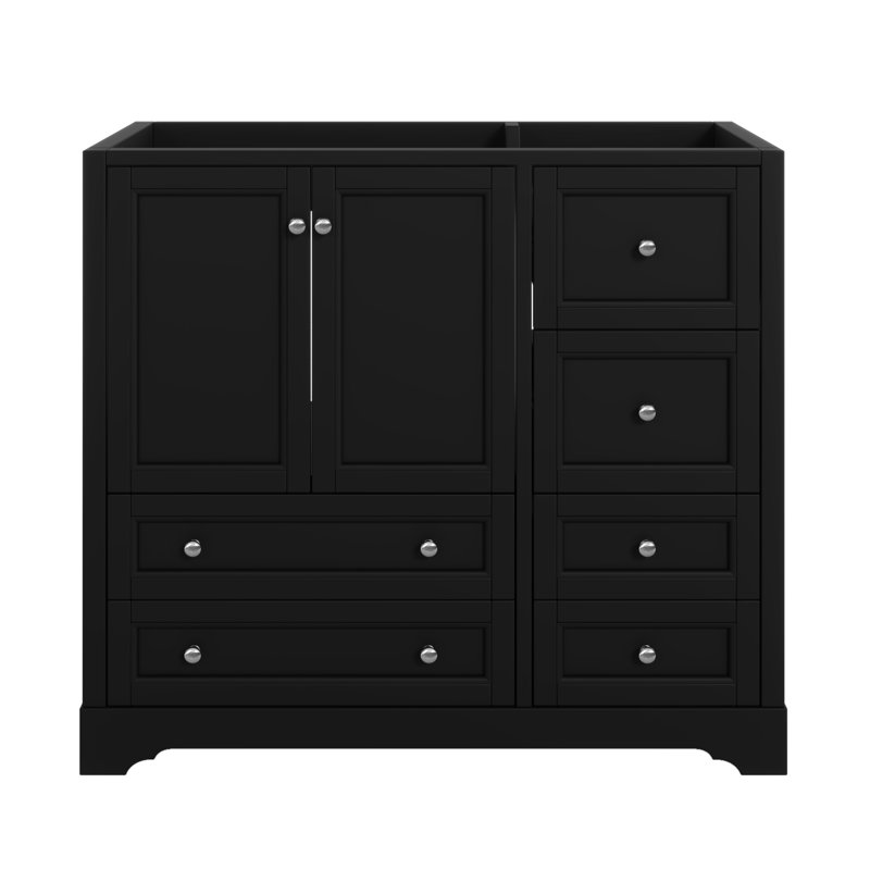 Meuble-lavabo sur pied 36 po en bois massif avec tiroirs de rangement, Noir
