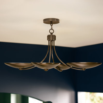 Palmela 32 inch 4-Light XL Convertible Chandelier in Lacquered Bronze finish with Lacquered Brass interior shades