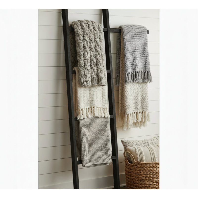 Échelle de couverture en bois rustique Farmhouse, Noir