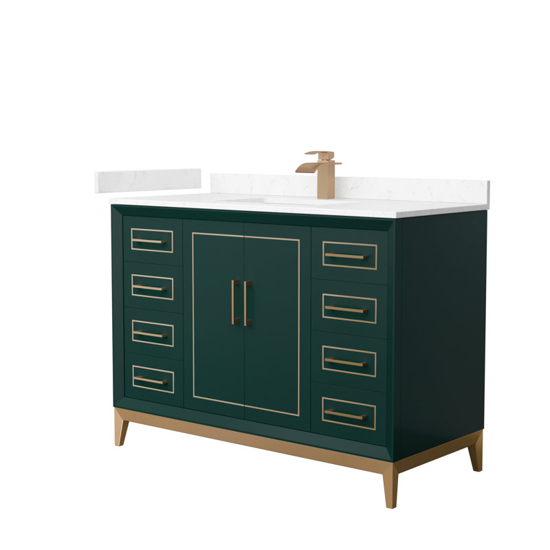 Ensemble de meuble-lavabo simple 48 po Marlena, Marbre de culture de Carrare, Vert, Bronze satiné