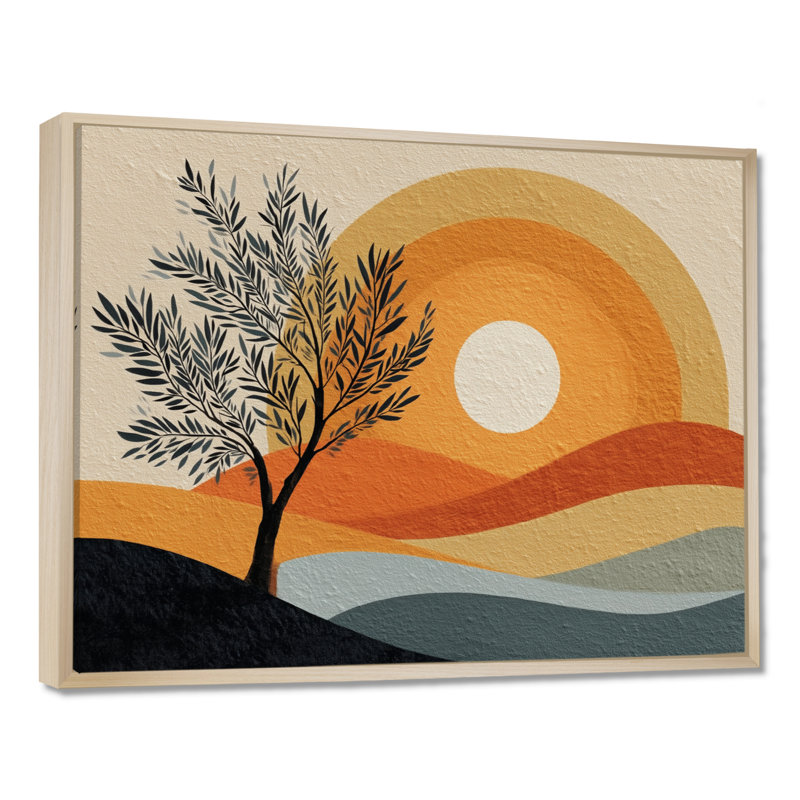 Adorion - art botanique encadré, décoration murale botanique orange, H 12 po x l 20 po, Cadre flottant, Crème