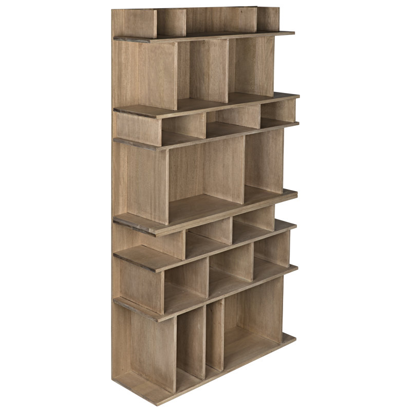 Rashi Mid-Century Rustic Walnut Bookcase with Geometric Cubes