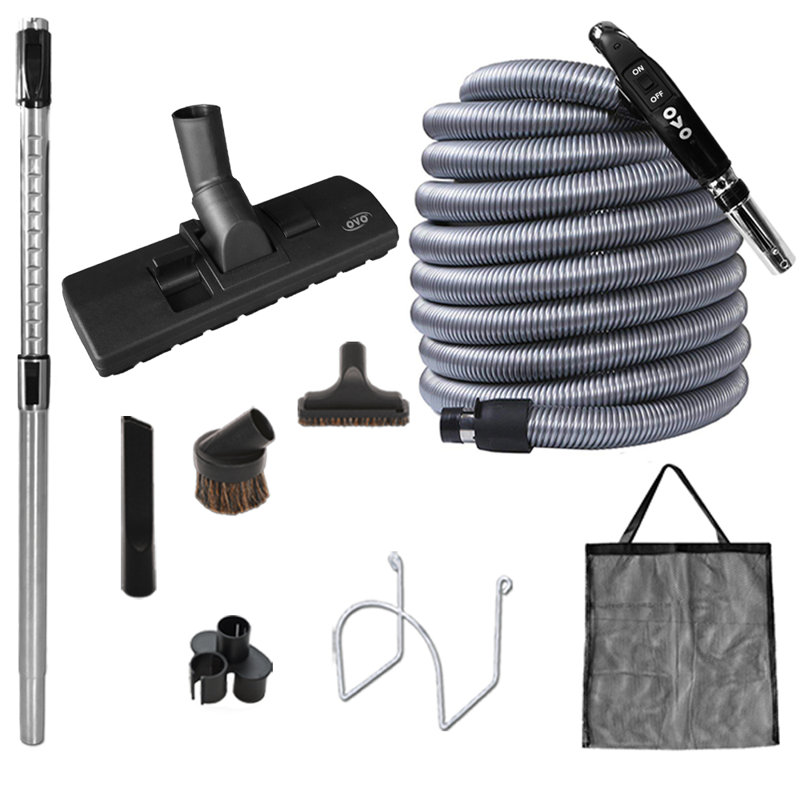 Accessoires standard pour aspirateur central OVO avec boyau à basse tension de 30 pi, commande par interrupteur à la poignée