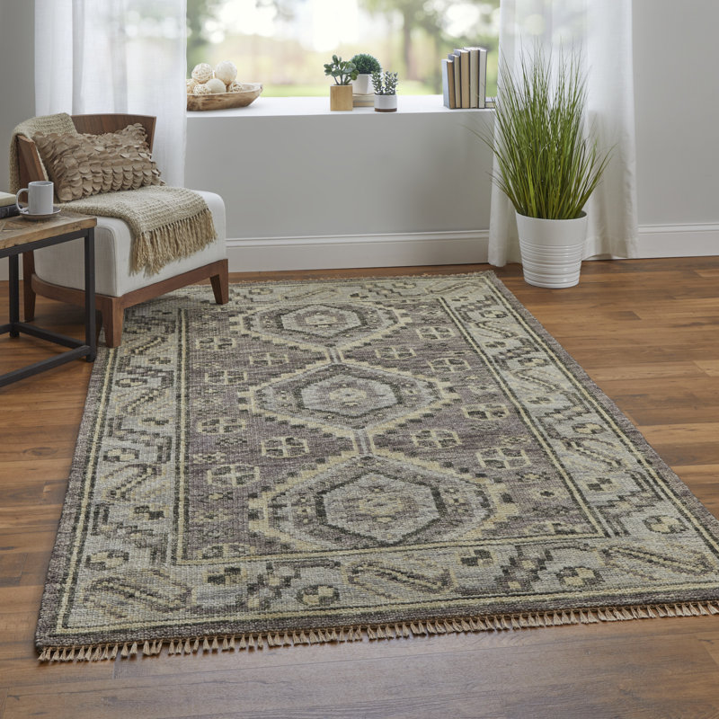 Narely Handmade Wool Geometric Area Rug, Rectangle 4' x 6'