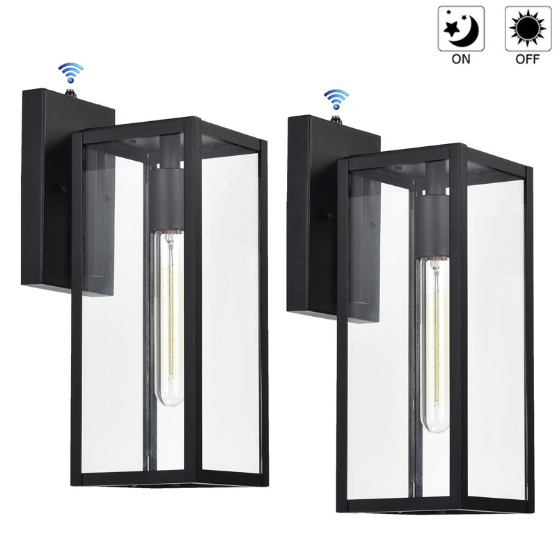 Black Steel 14.5" Dusk to Dawn Outdoor Wall Lantern