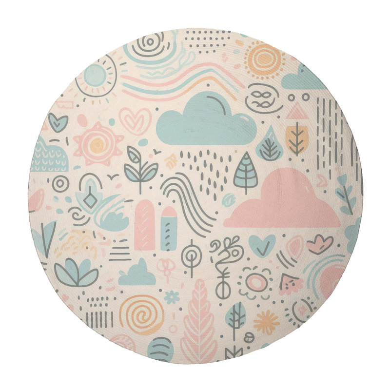 Soft Sketch Patterns Braided Rug, Round 5'