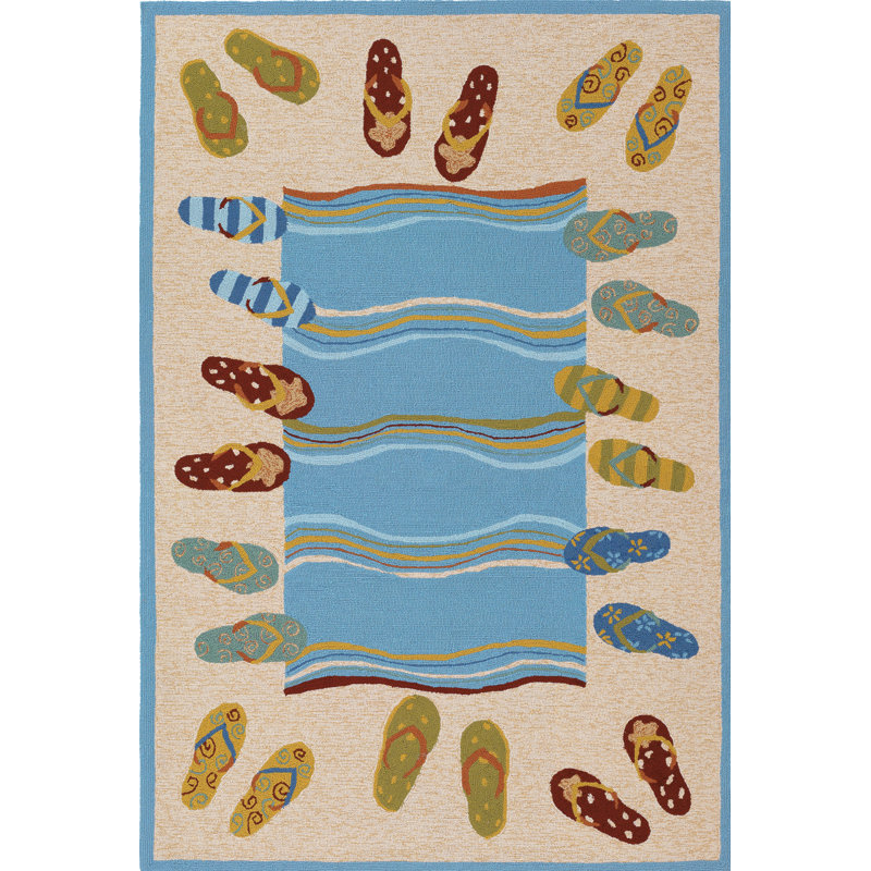 Tapis d'intérieur / extérieur multicolore fait à la main Rundall, Rectangle 2 pi x 4 pi