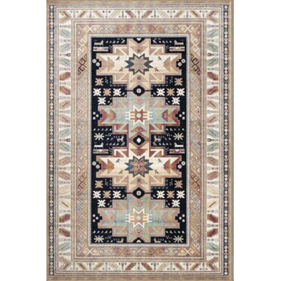 Cream Geometric Modern Machine Washable Cotton Decorative Rug