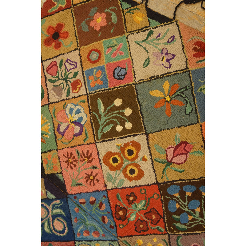 Antique American Hooked Rug American Geometric Hooked - Loop Pile