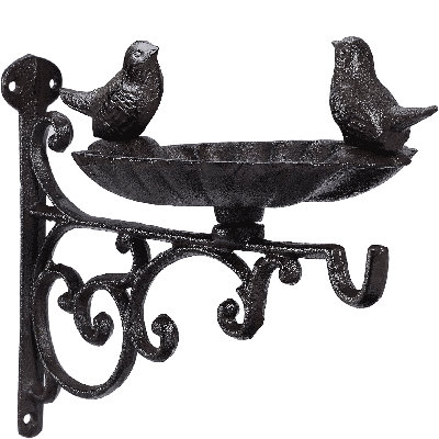 Heavy-duty Wall-mounted Cast Iron Bird Feeder And Bath With Decorative Bird Hook, Outdoor Garden Vintage Style Decor For Hanging Lanterns, Planters, And Wind Chimes