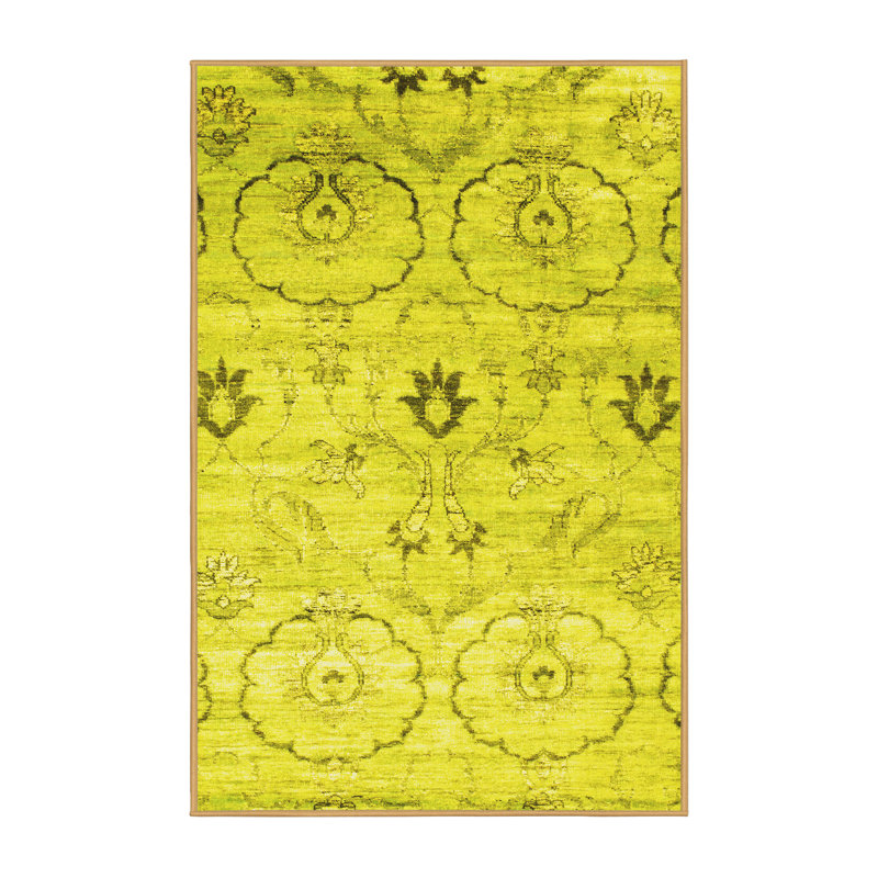 Tapis contemporains jaunes lavables à la machine 833, Rectangle 7 pi x 9 pi