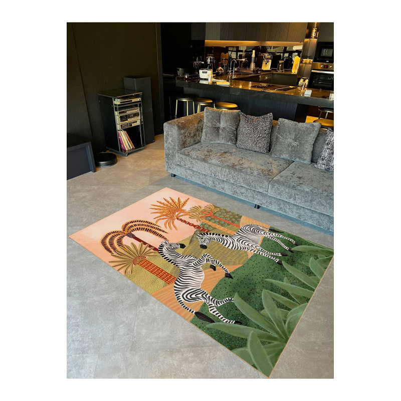 Tapis à motif zébré lavable à motif tropical, Tapis de couloir 3 pi 3 po x 9 pi 10 po
