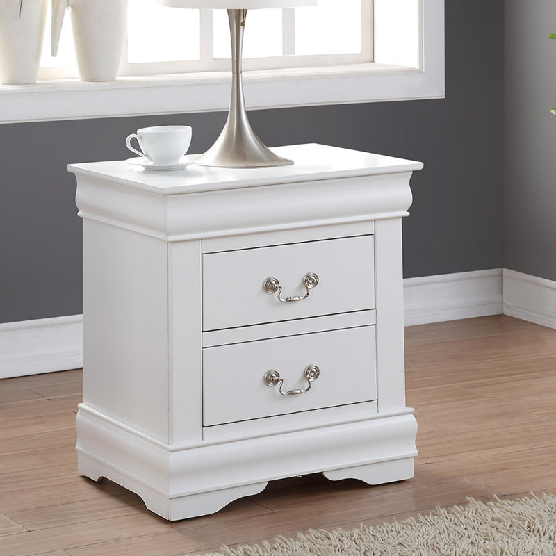 Table de chevet pour chambre à coucher blanche avec 2 tiroirs en pin massif - organisez votre espace