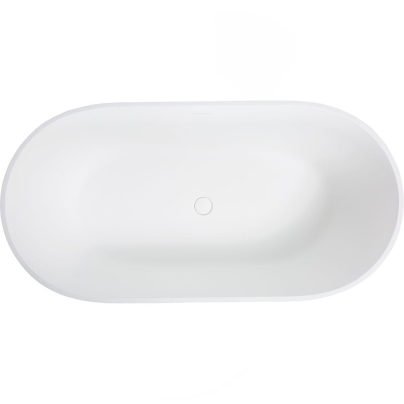 69 po. Baignoire autoportante à surface solide 69 po. Baignoire de trempage autoportante en résine fabriquée à la main de luxe avec trop-plein et bonde escamotable, blanc mat 24S03-69MW