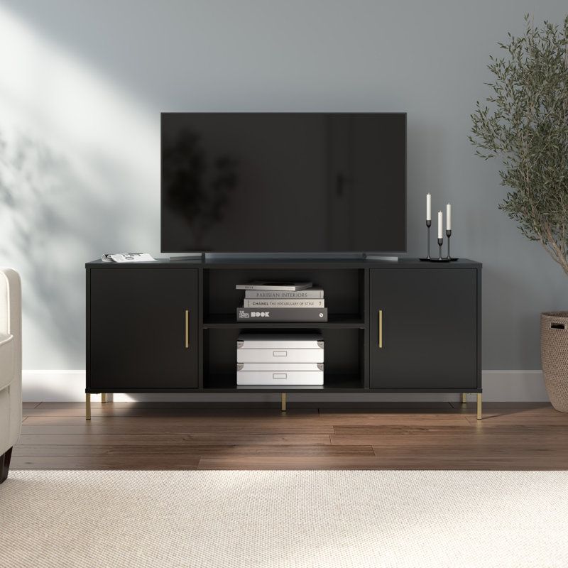 Sihi 58W TV Stand With Cubbies, Doors, Shelves, Entertainment Center, Storage, Natural Elm Finish, Living Room, TV Console
