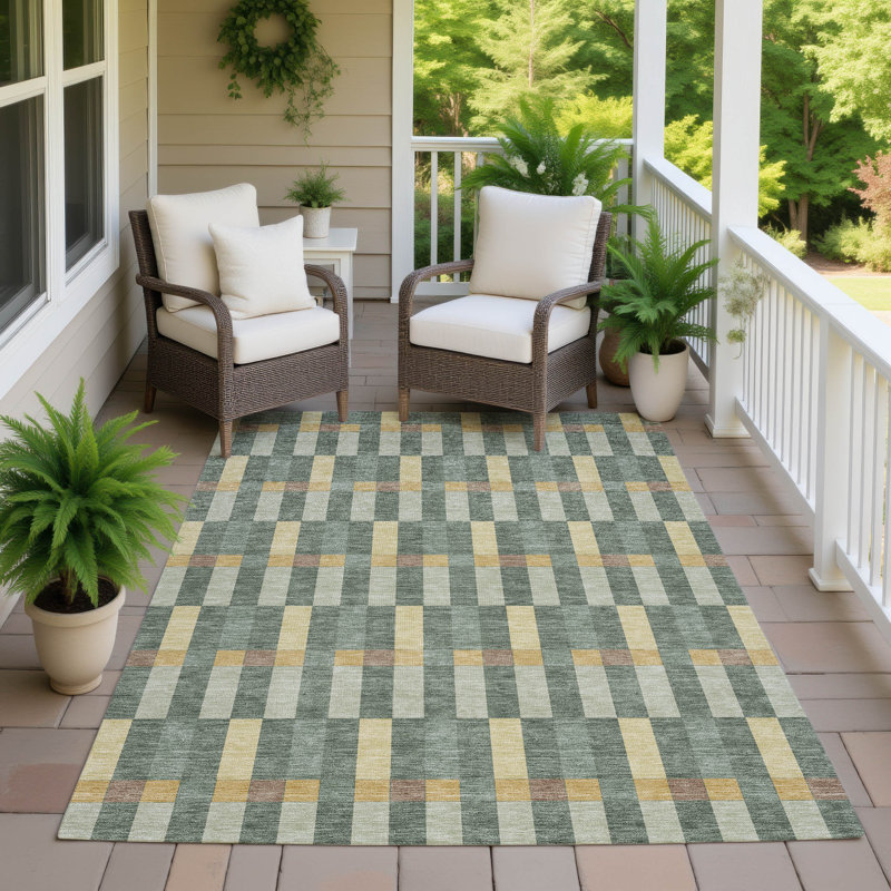 Machine Washable Indoor/Outdoor Chantille ACN2548 Geometric Rug, Basil, 5' x 7'6"