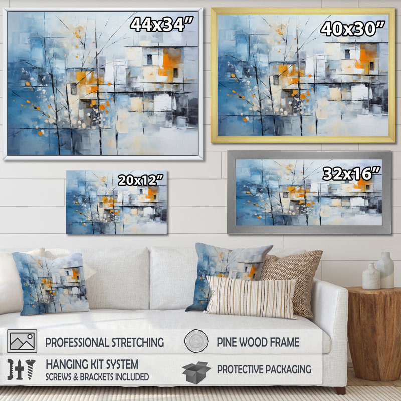 «Abstract Snow Elegance Collage», reproduction d'art abstrait mural, H 34 po x l 44 po x P 1,5 po, Cadre flottant noir