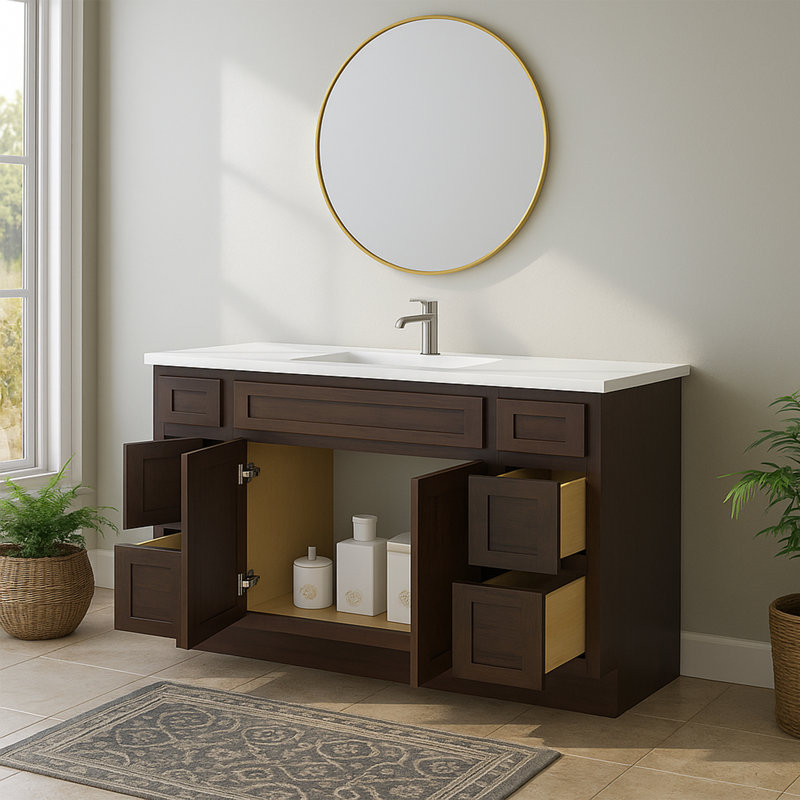 Base de meuble-lavabo simple 60 po seulement, Brun